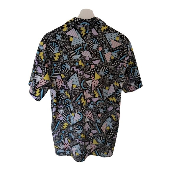Oh Snap! Shirt M 90s Geometric Pattern Stretch Drill Clothing Retro Novelty - Picture 2 of 5